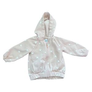 Old Navy 18-24M Girls Light Pink w White Hearts Zip Up Hoodie Sweatshirt Toddler
